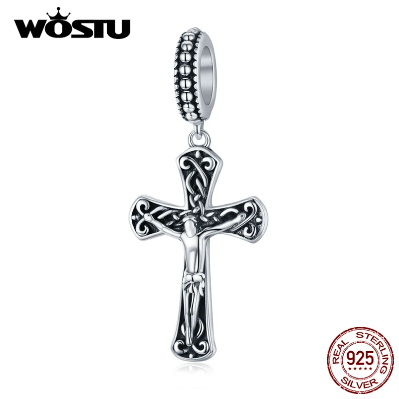 WOSTU 925 пробы серебряный крестик с Иисусом Христом бусины подходят к оригинальному