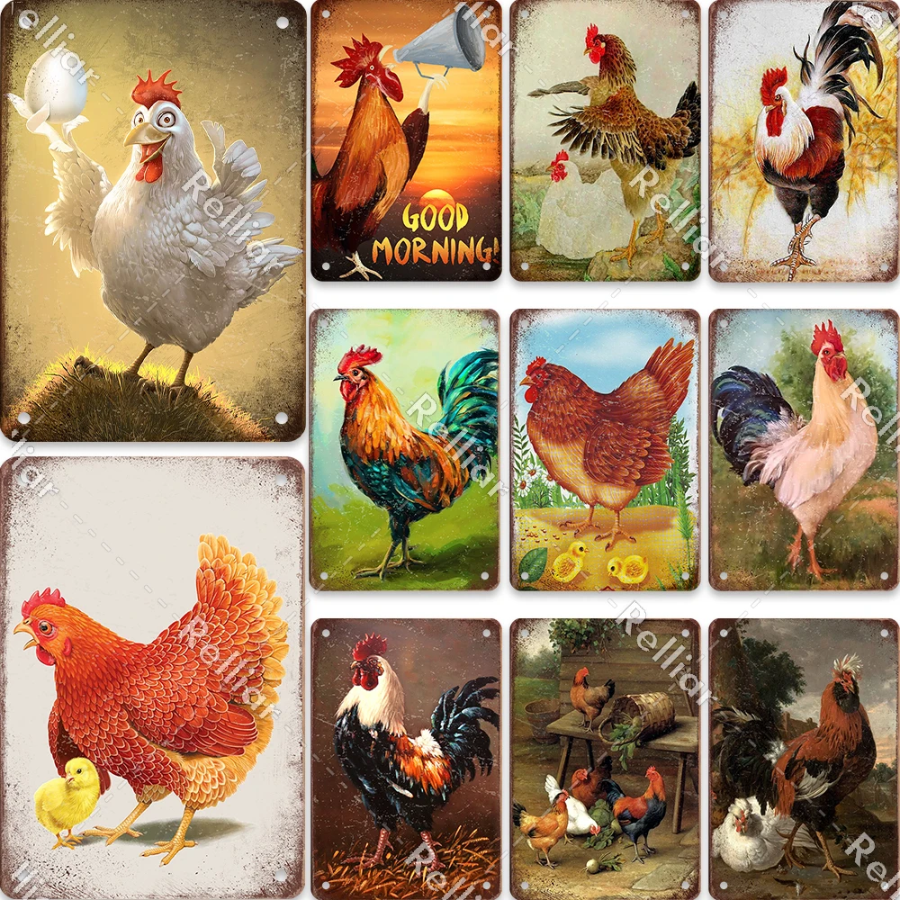 

Retro Chicken Coop Metal Tin Sign Farm Fresh Eggs Plaque Bar Farm Home Wall Rooster Decoration Decals Plate Painting Poster
