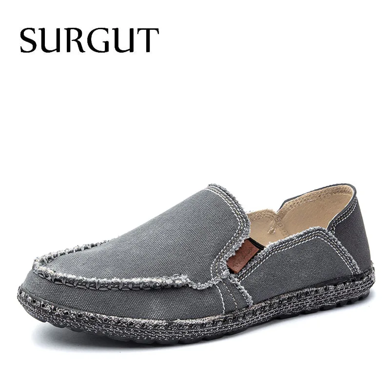 02 Gray SURGUT/Мужская парусиновая обувь; дышащая повседневная обувь для вождения; легкие эспадрильи; мужская обувь на плоской подошве; мягкие лоферы; большие размеры 39-47 - Цвет: 02 Gray
