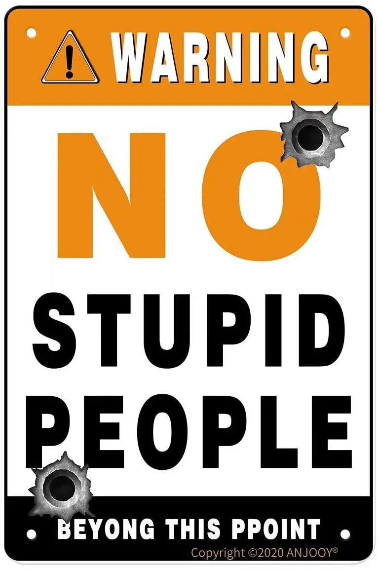 

Metal Tin Signs - Warning No Stupid People Beyond This Point - for Cafe Home Bar Pub Garage Hotel Wall Decor Art 8" X 12" Inch