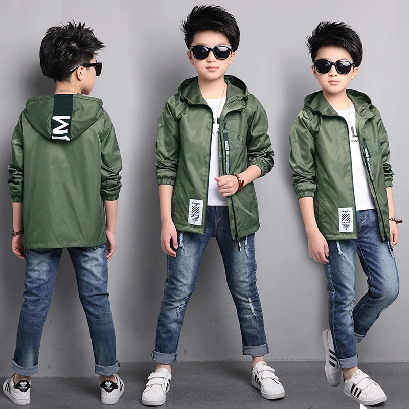 

2020 Spring Autumn Jackets For Boy Coat Hooded Bomber Jacket Green Boy's Windbreaker Winter Jacket Kids Children solid Jacket