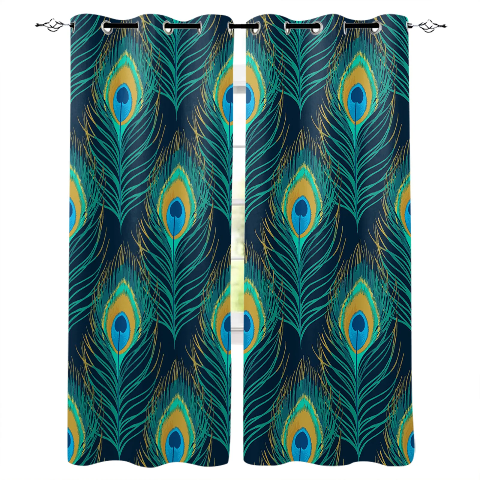 Современные занавески на окна в спальню с павлиньими перьями декоративные для