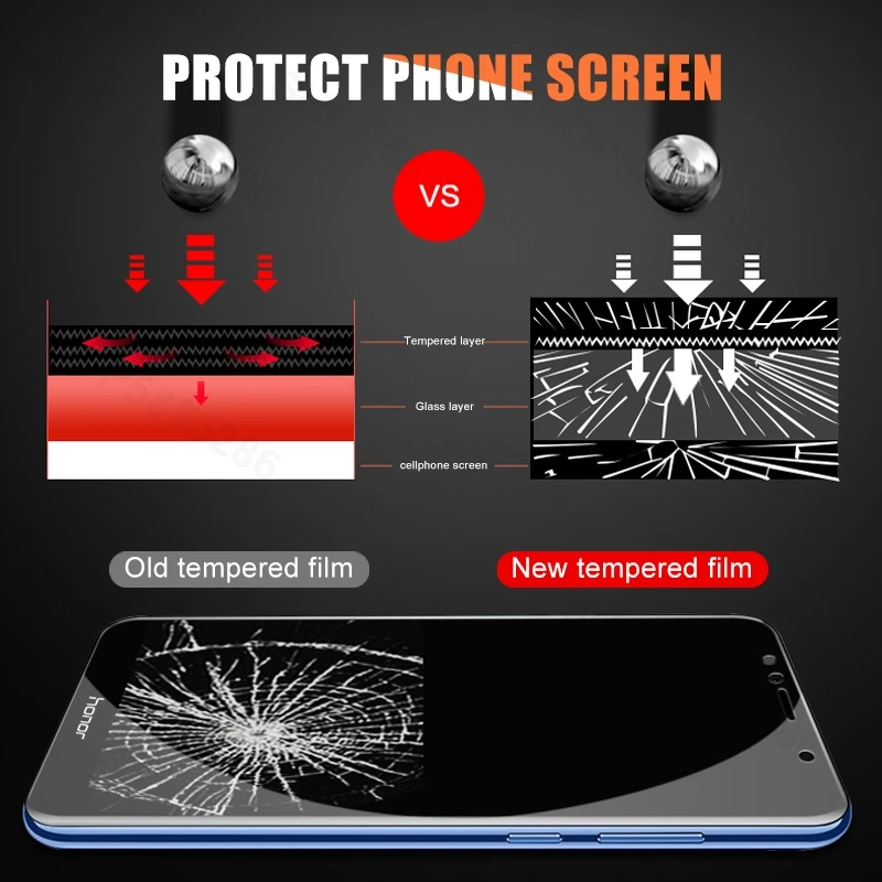 

9H hardness Tempered Glass For Huawei honor 7A 7C 7S 7X 8A 8C 8S 8X Screen Protector On Honor 8 9 Lite View 10 V10 Glass Film