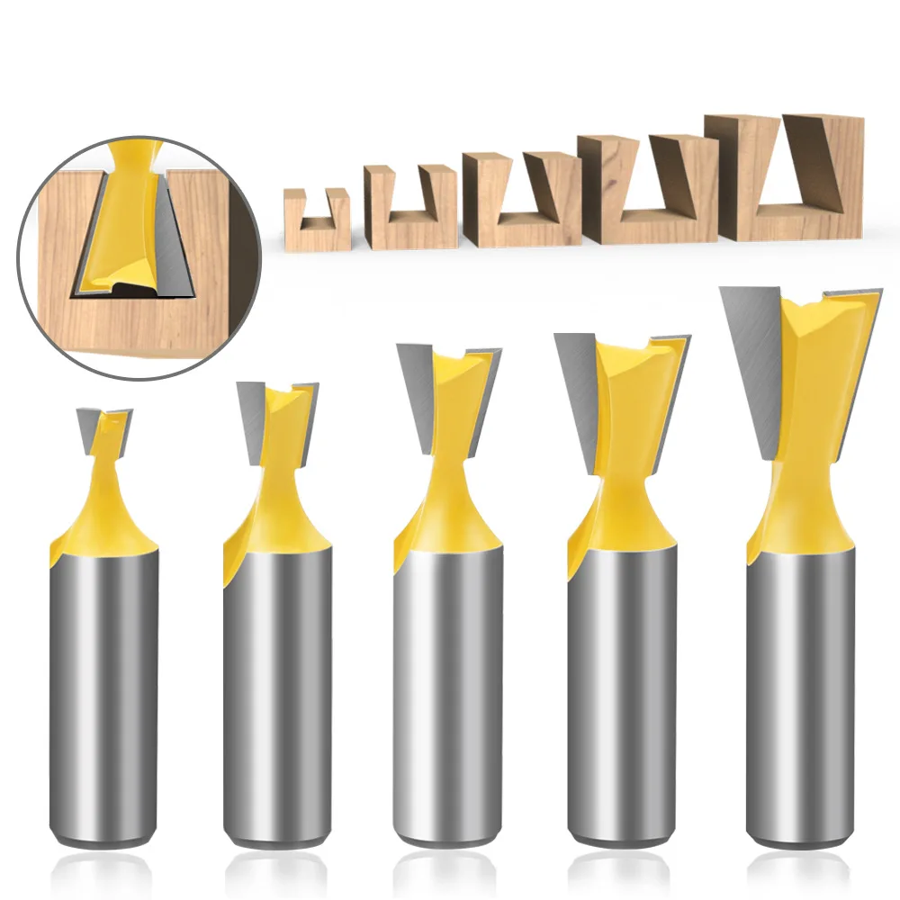 

1-5Pcs 12mm Shank Woodworking Router Bit Wood Dovetail Milling Cutter Carbide-Tipped Dovetail Planing Tools Dovetail Groove Bit