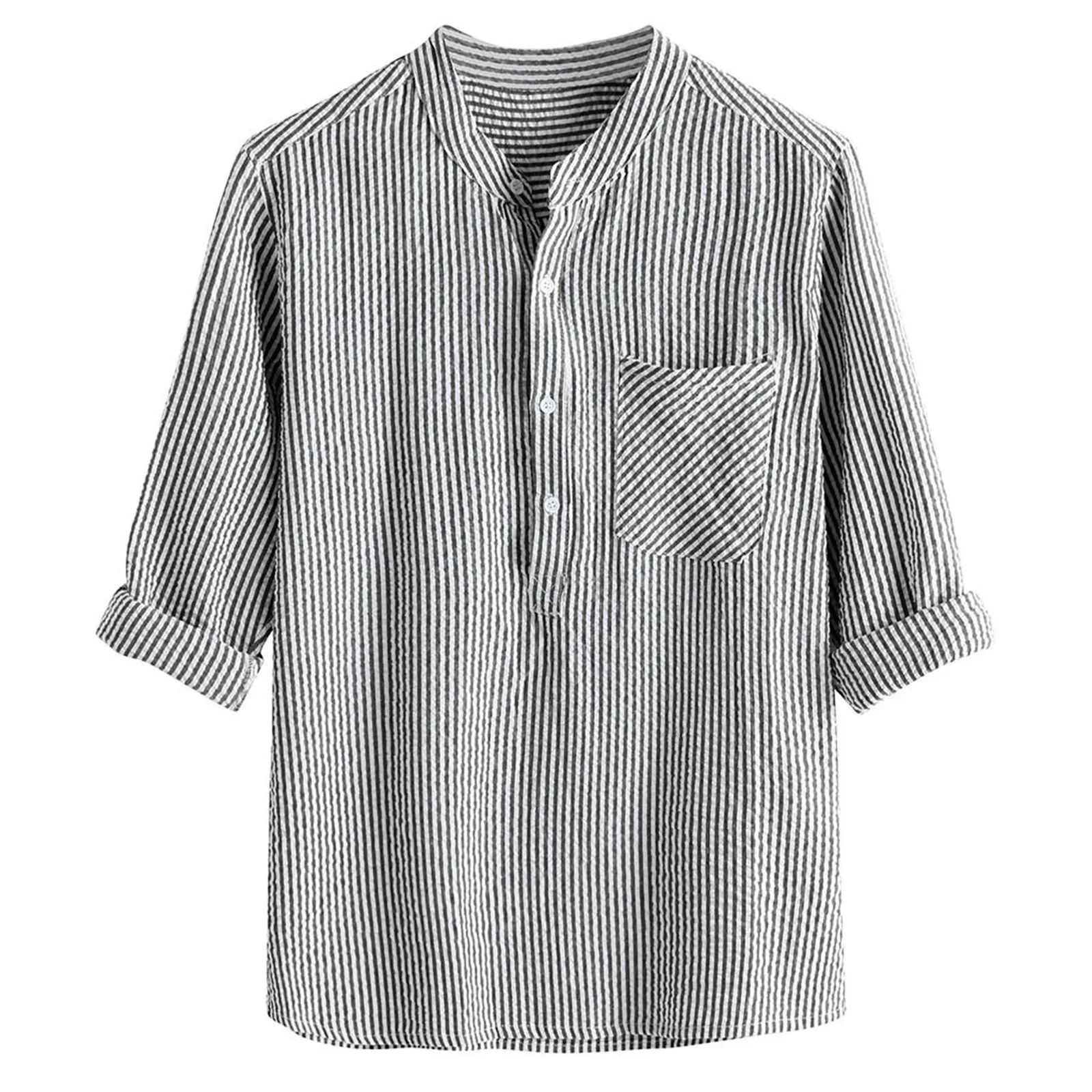 

Men's Summer Shirt Leisure Linen Striped Loose Long Sleeves Male Casual T-Shirt Top Blouse Homme Camicias 2021 Plus size New