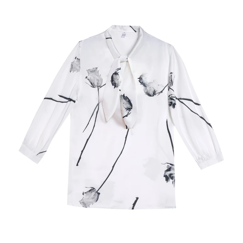 

Women's Blouse V-neck Shirts Printed Blouses Long Sleeve Top Fashion Tops Casual Shirt Summer New Korean Satin Houthion