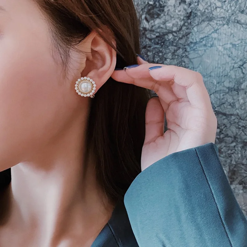 

60pcs/ lote VOVT Brand S925 silver needle fashion round pearl metal earrings women ear rings for women jewelry wholesale