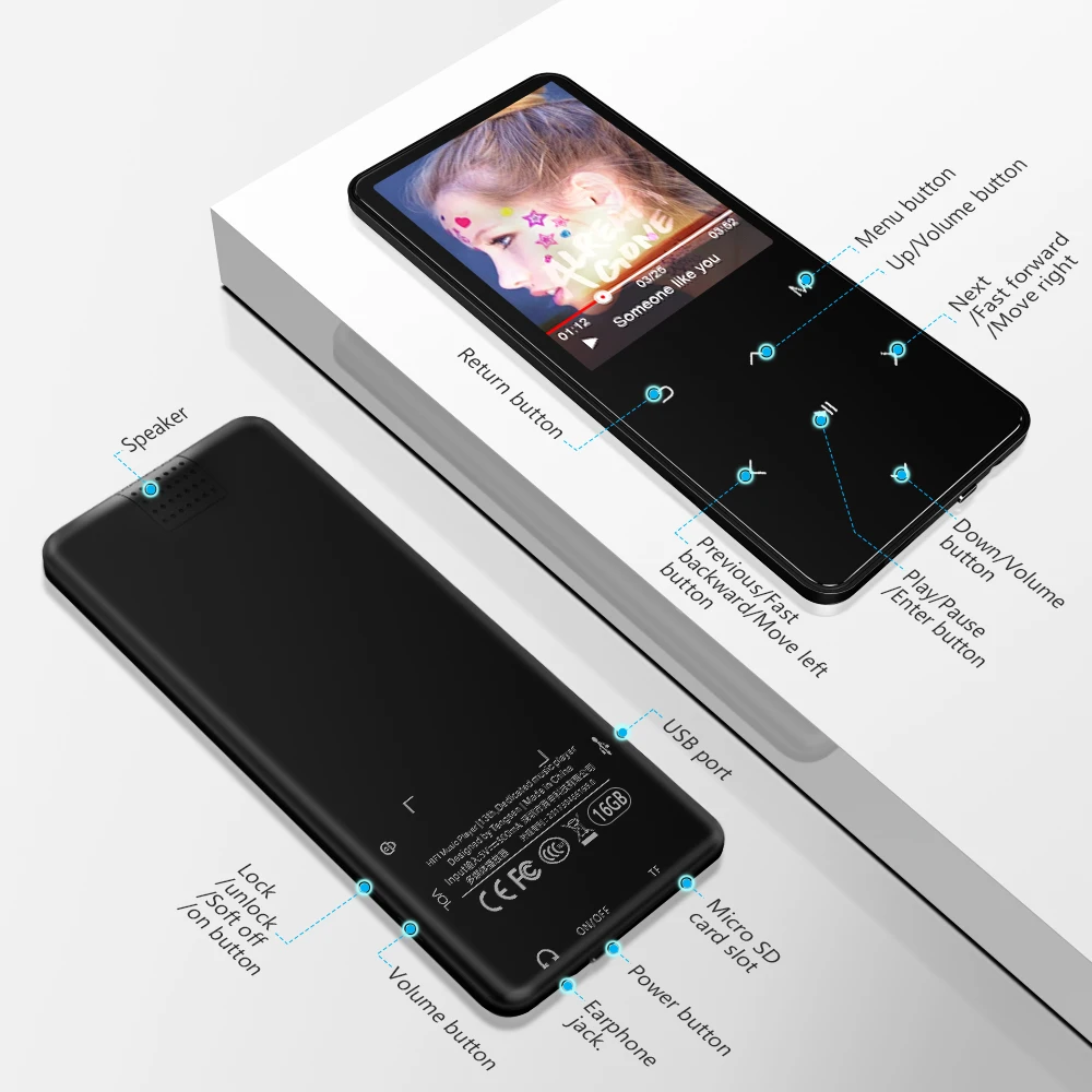 Mp4-плеер с Bluetooth Hi-Fi плеер портативный Walkman Fm-радио запись колонка сенсорной