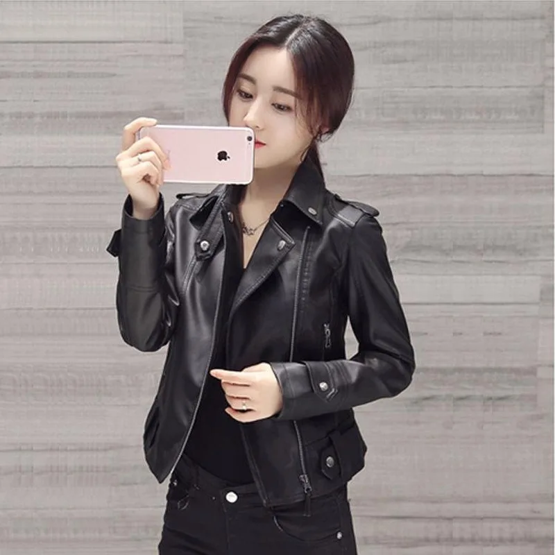 

GOOHOJIO 2020 New Zipper Classic Women Pu Leather Jacket Woman Black Short Coat Female Basic Autumn Faux Leather Outwear Women