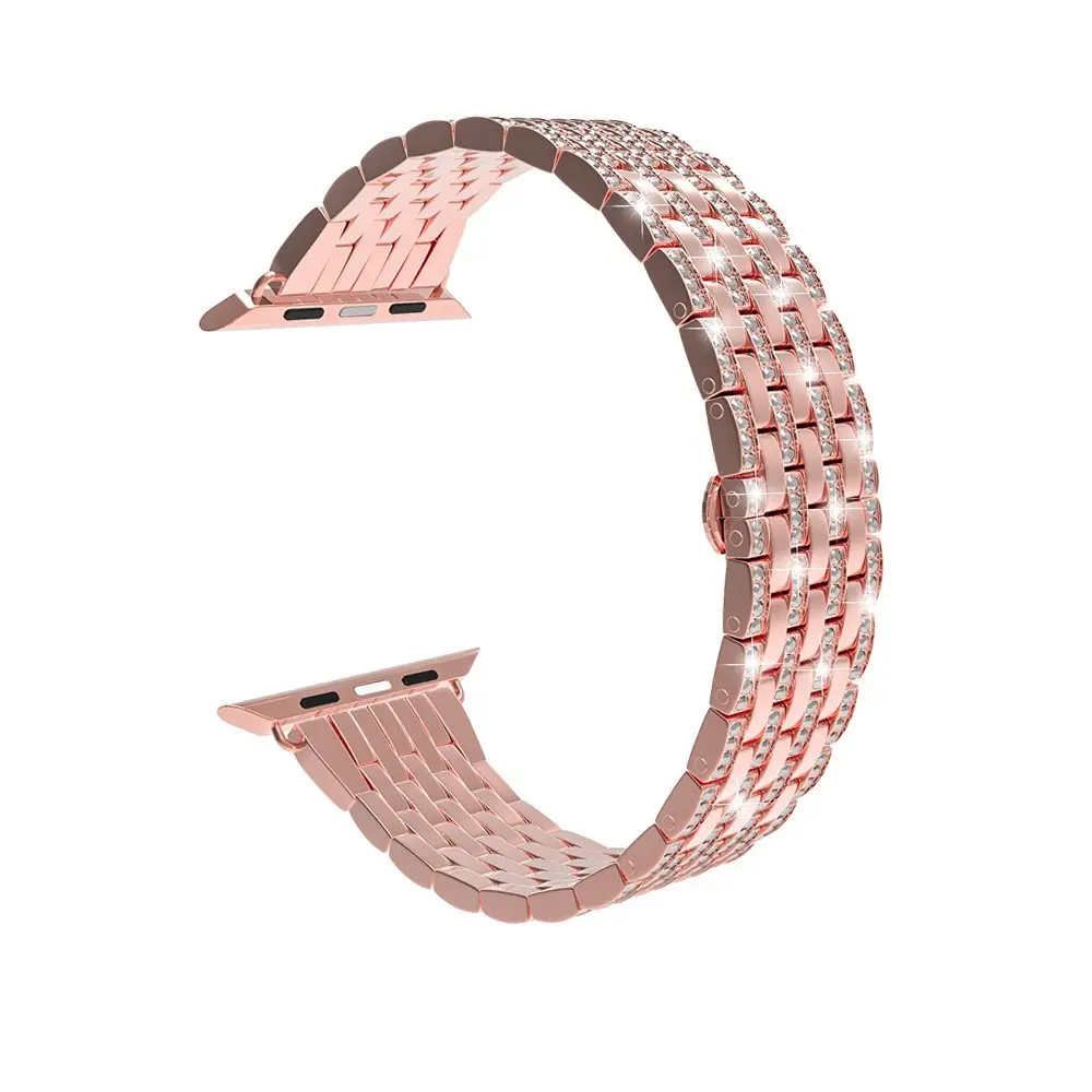 rose-pink Женский бриллиантовый ремешок для Apple Watch 38 мм 42 мм 40 мм 44 мм серия 5 4 роскошный ремешок из нержавеющей стали для iWatch 3 2 1 браслет - Цвет ремешка: rose-pink
