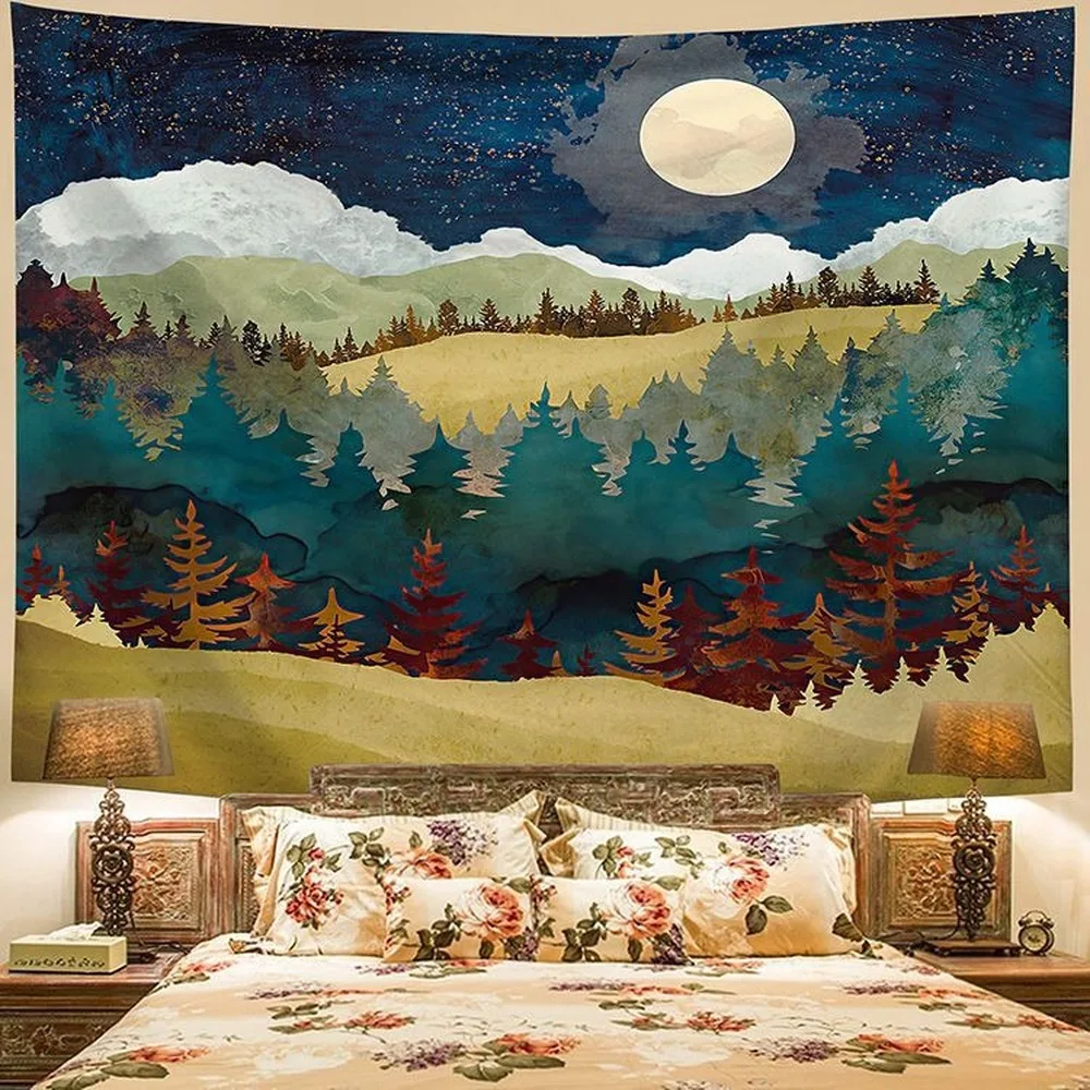 

Japan Abstract Landscape Tapestry Wall Hanging Carpet Moutain White Background Wall Cloth Tapestries For Home Bedroom Decoration