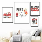 Женский с надписью, мультяшный плакат, модная детская комната, настенное искусство, принты пожарного, Картина на холсте, Детская фотография