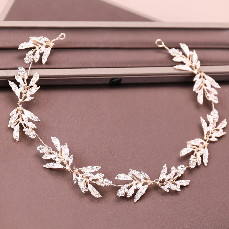 

Forseven Hair Accessories Headband Bride Wedding Gold Leaves Bridal Headwear Wreath Vintage Crown Tiara Women Tiaras Jewelry