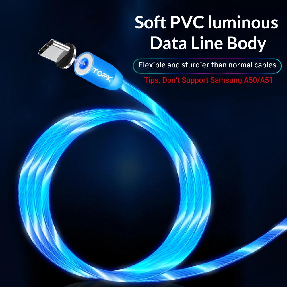Магнитный кабель Micro USB Type C TOPK для iPhone XR Xs MAX 8 7Plus 5 с функцией быстрой