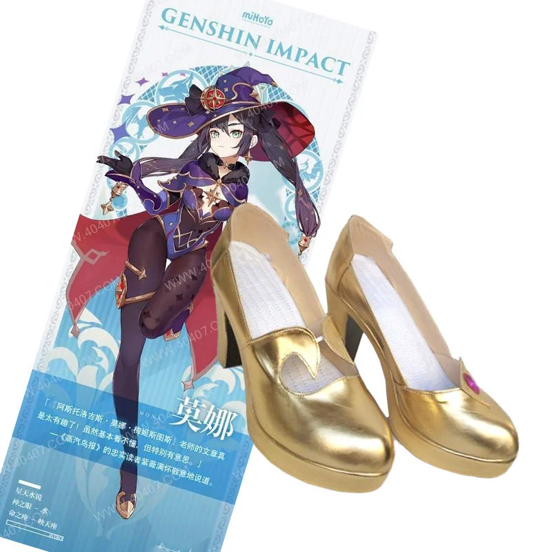 

Game Anime Genshin Impact Mona Cosplay Gold High Heel Shoes Halloween Carnival Party Role Play Costume Custom Made