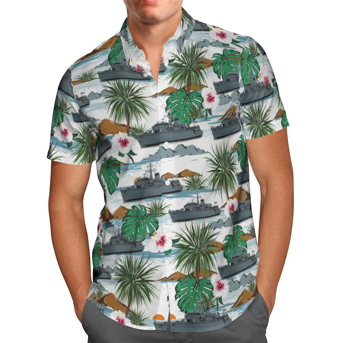 

Warship 3D Beach Hawaiian 2021 Summer Men's Shirt Short Sleeve Shirt Streetwear Oversized 5XL Camisa Social Chemise Homme-566