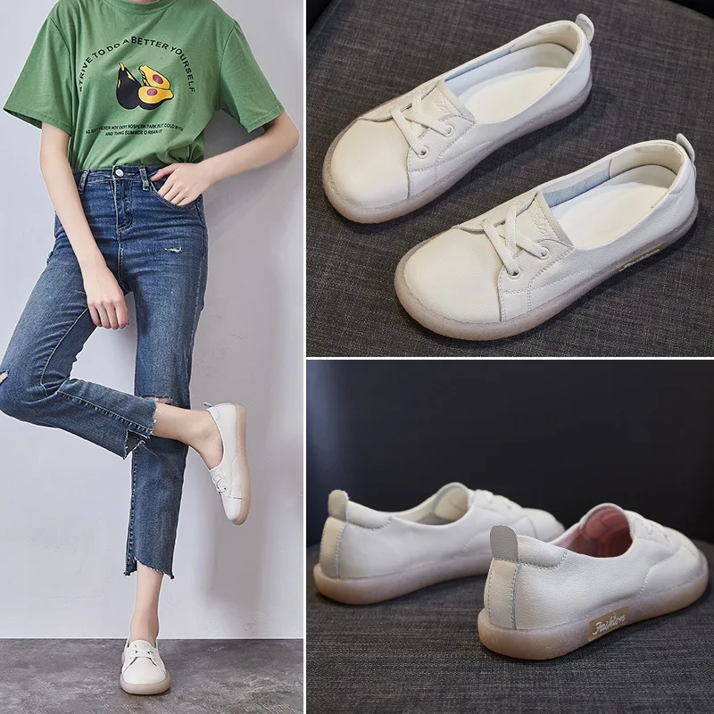 

New Style Leather Soft Sole Women's Shoes Single Shoes Nurse Pumps Retro Casual Shoes Sapatos De Mujer White Shoes Size35-41