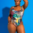 Женский слитный купальник размера плюс, новинка 2021, Размер 4xl, монокини с принтом, бандажный купальный костюм, однотонный сексуальный купальник плюс Xxxl