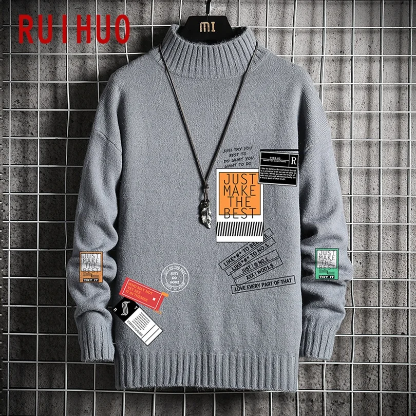 

RUIHUO 2021 Patchwork Jumper Mens Sweater Winter Clothes Mens Sweaters Pullover Men's Jumpers Korean Clothes M-5XL