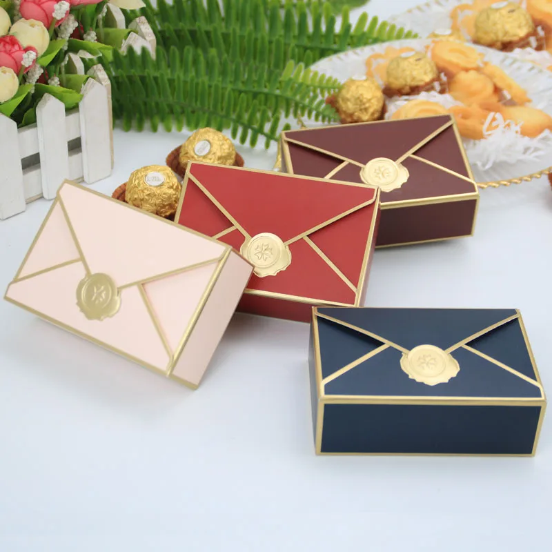 

25pcs blank envelope shape chocolate candy boxes bronzing edge wedding birthday party gift box favors packaging box