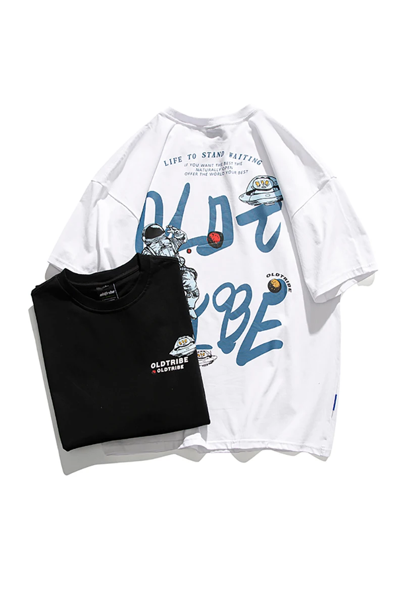 

2021 New Summer Astronaut Print Casual Men's T-shirt Unisex Women's Oversize Boyfriend Style Tees Varsity Campus Hip Hop Street
