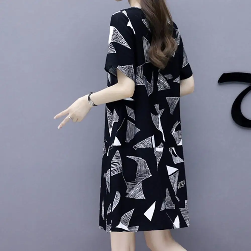 Летние черные винтажные Геометрические Миди платья с карманом плюс размер Boho 2019