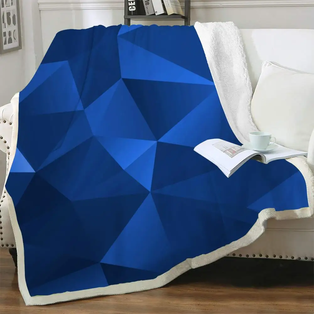 

NKNK Dark Blue Blankets Cube Blankets For Beds Geometry Bedding Throw Abstract 3D Print Sherpa Blanket New High Quality