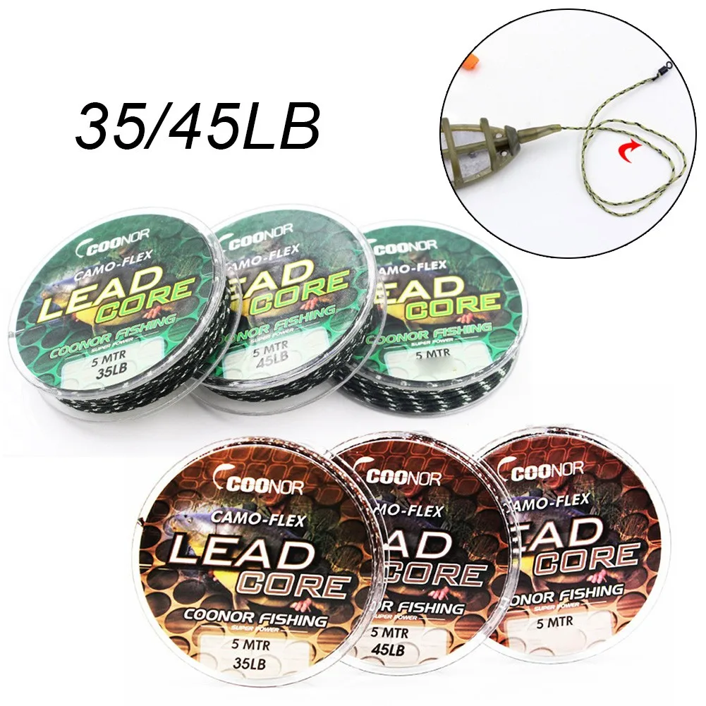 

35/45lb Fishing Line 5M Steel Wire Spooled Lead Core Carp Leader Line Fishing Rig Making Sinking Line Fishing Tackle Accessories