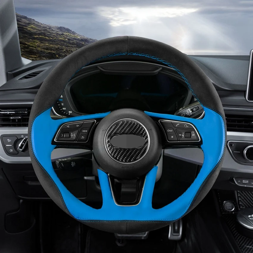 DIY черный замшевый сшитый вручную чехол рулевого колеса автомобиля для Audi A5 2018 2019
