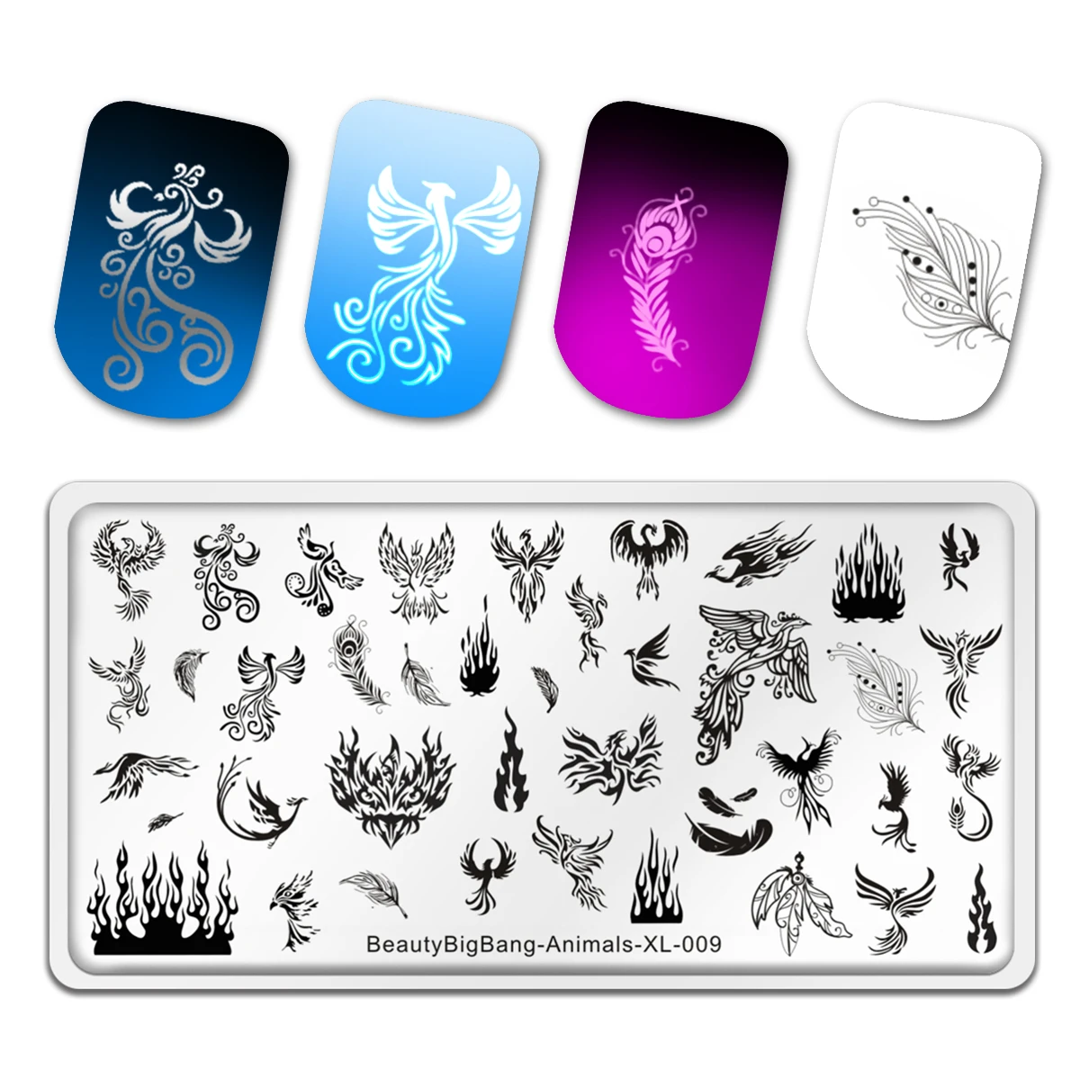 

Beautybigbang Stainless Steel Nail Art Template Stencil Tool Animal Style Phoenix Image Fire Birds Peacock Nail Stamping Plate