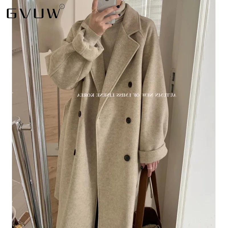 

Женское шерстяное пальто GVUW, новое шерстяное пальто на осень и зиму 2021, темпераментное маленькое среднее длинное пальто Хепберн