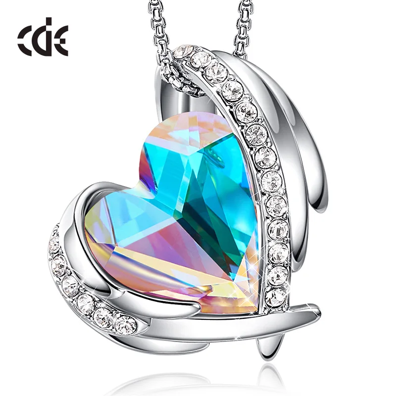 White-AB color CDE Для женщин Золотой Цепочки и ожерелья с подвесками, украшенные кристаллами от Сваровски в форме сердца Цепочки и ожерелья с капюшоном, надписью «Angel» и принтом «крылышки» из розового золота ювелирные изделия подарок для мамы - Цвет камня: White-AB color