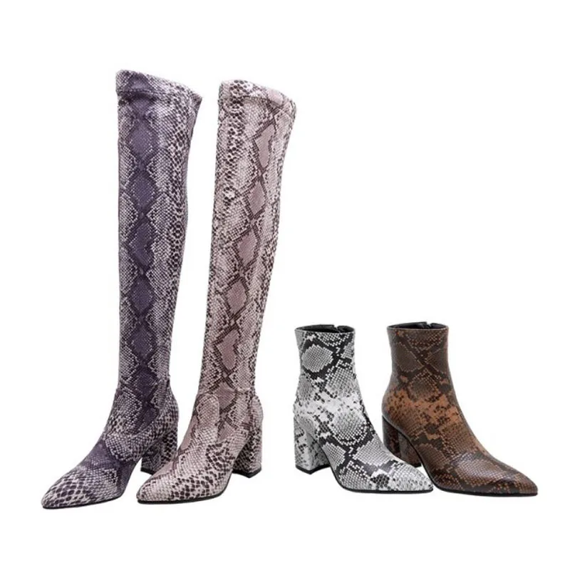 

Coolcept Thigh High Boots For Women New Winter High Heels Sexy Shoes Women Keep Warm Snake Print Over Knee Long Boots Size 32-42