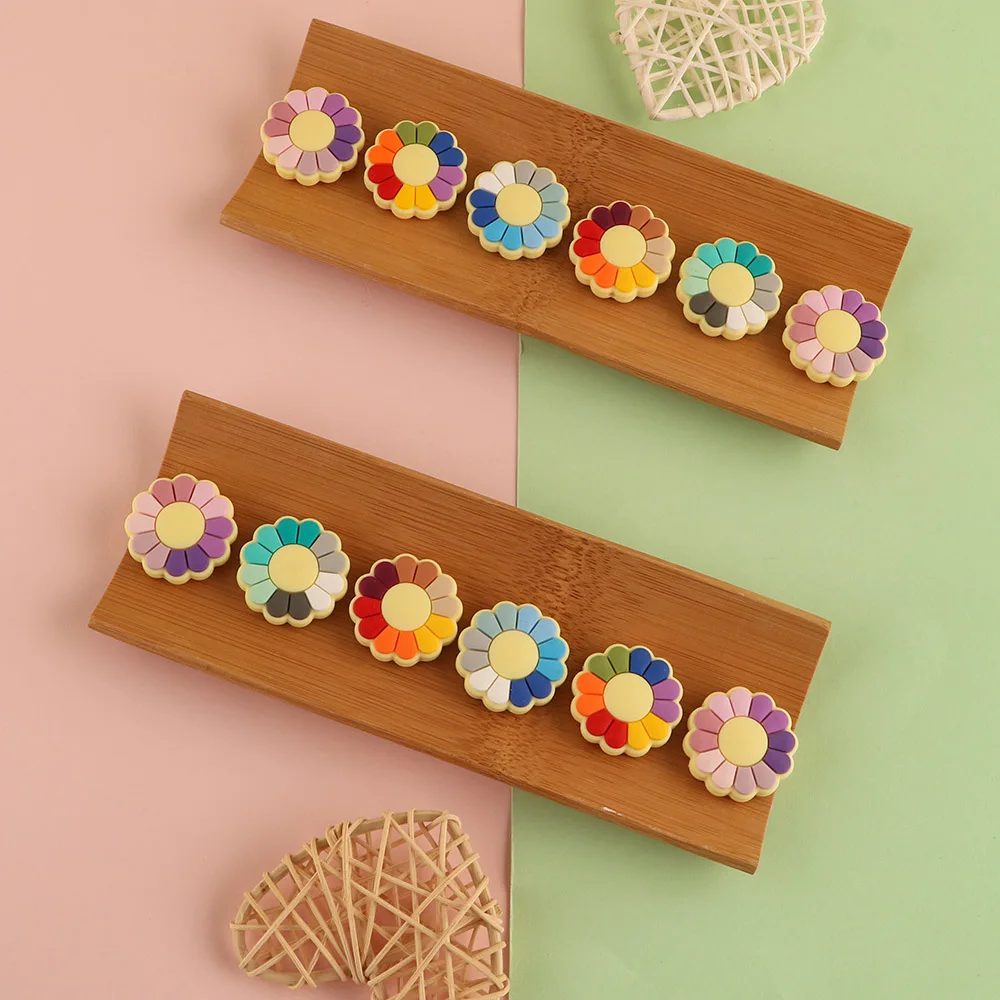 Sunrony-Cuentas de silicona para dentici&oacute;n de beb&eacute;, accesorios de cuentas de flores de colores, agujeros, 50 Uds.-2