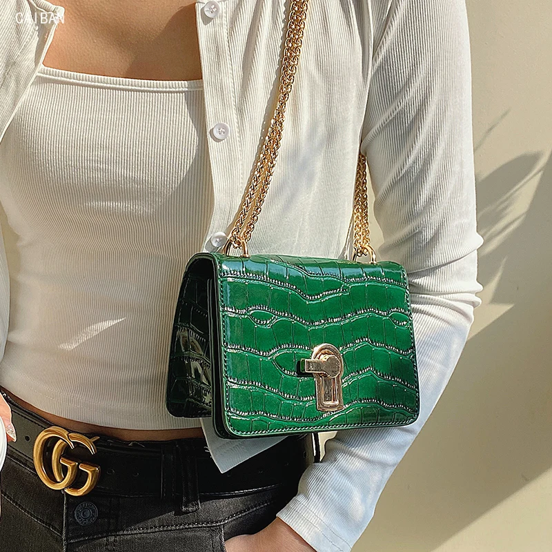 

Stone pattern Mini Square Crossbody bag 2021 New High-quality PU Leather Women's Designer Handbag Chain Shoulder Messenger Bag