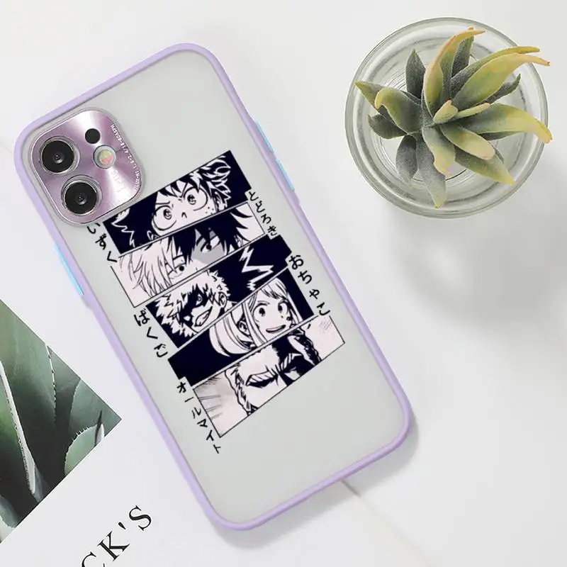 

My Hero Academia Midoriya Phone Case For iPhone 12 11 Mini Pro XR XS Max 7 8 Plus X Matte transparent Purple Back Cover