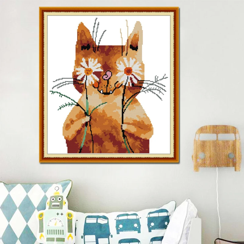 Joy Sunday робкая кошка вышивка крестиком мультяшная Набор для вышивки с животными| |