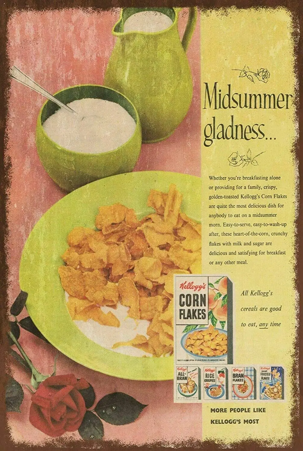 

Kellogg's Cornflakes Breakfast Cereal Wall Decor Metal Tin Sign 12x8 Inch