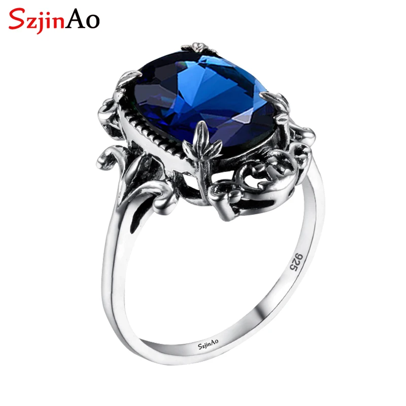 

Szjinao 925 Sterling Silver Jewelry Wholesale Fine Carved Antique Jewelry Sapphire Women Sterling Silver Ring
