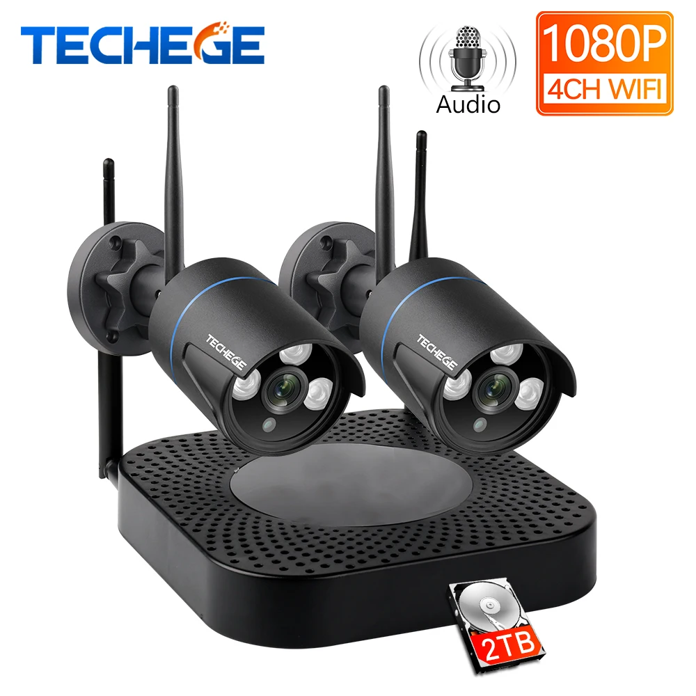 Techege H.265 4CH система видеонаблюдения 2 шт 960 P/1080 P HD аудио беспроводной NVR комплект Открытый водонепроницаемый безопасности IP камера wifi CCTV система