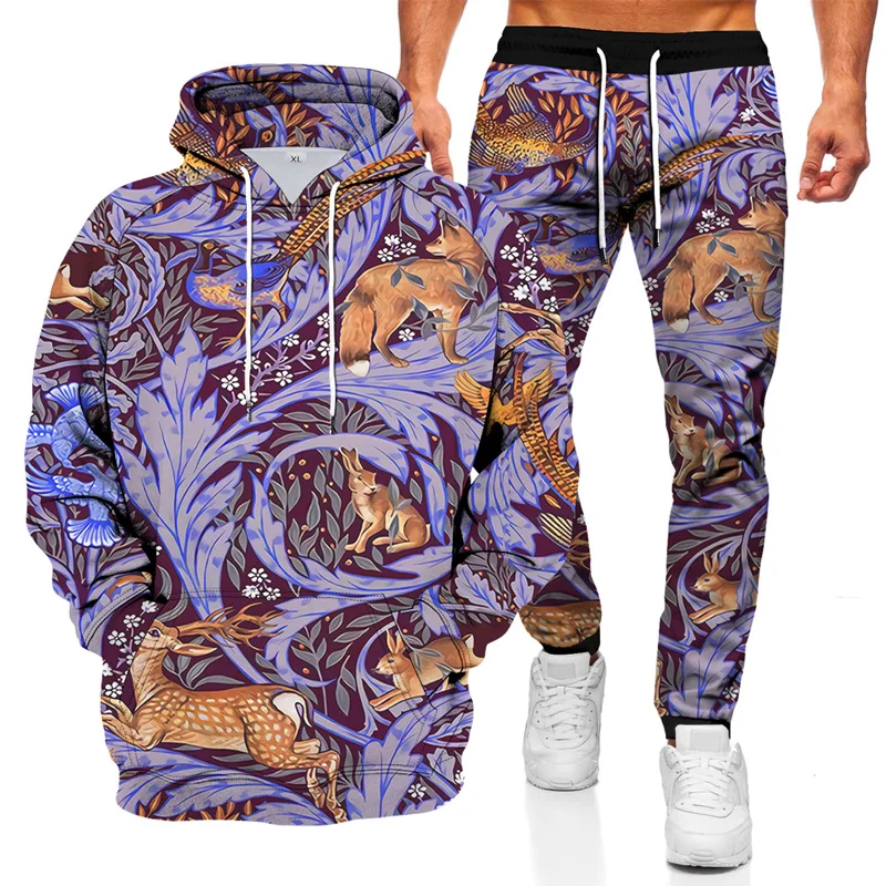 

Fashion men's Sweater Hoodie Casual Sweater 3D Animal Print Pullover two-piece Sweater + Pants Autumn And Winter