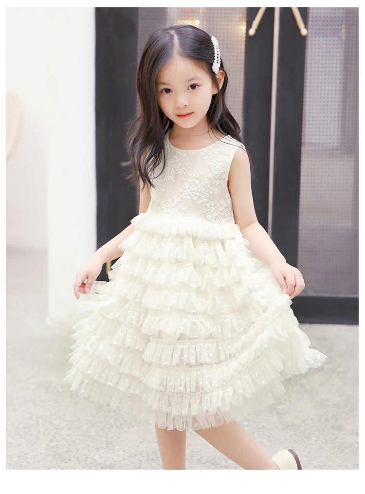 

2021 New Summer Girl Princess Dress Cake Floral Sweet Party Outfit Kids Flowers Sundress Children Clothing