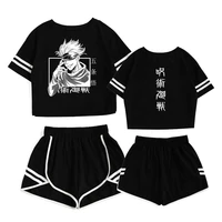 gojo satoru short suit cosplay jujutsu kaisen anime 2 piece outfits female streetwear sportswear japanese crop top set summer