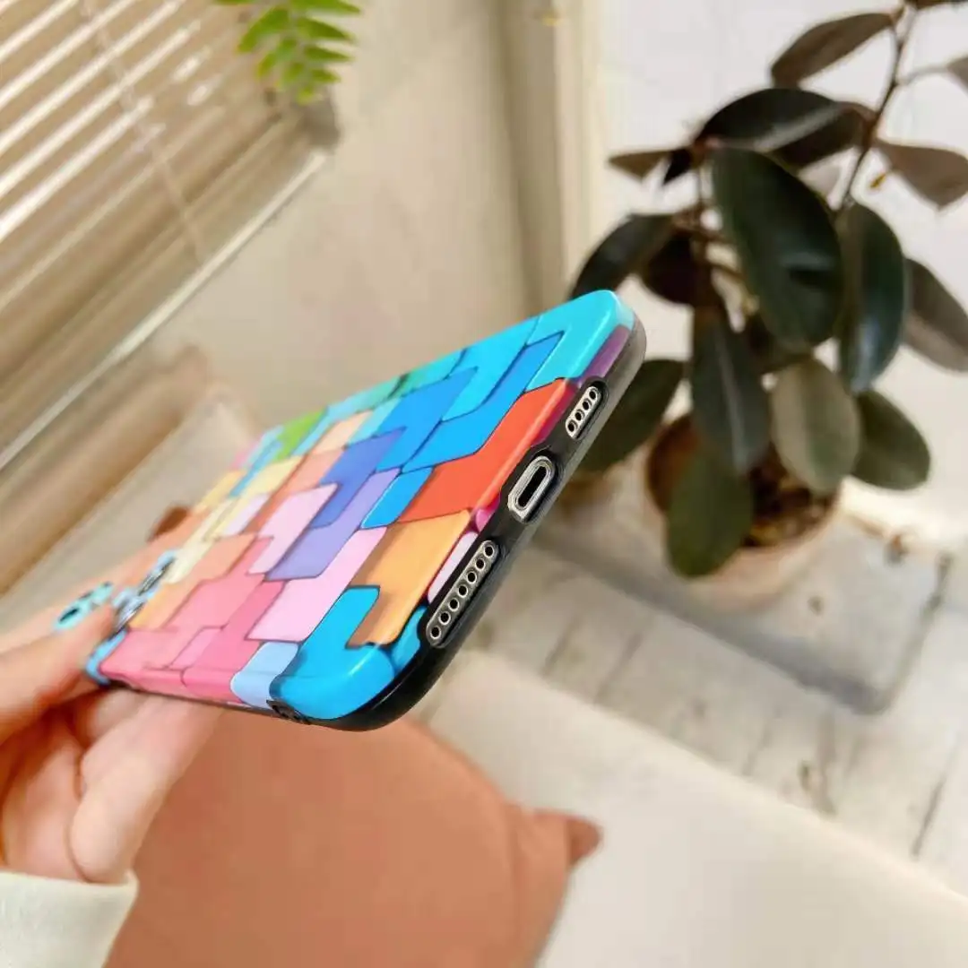 

3D rainbow square phone case for iPhone 12 11 Pro Max X Xr Xs Max 7 8 Plus all-inclusive ultra-thin simple silicone phone case