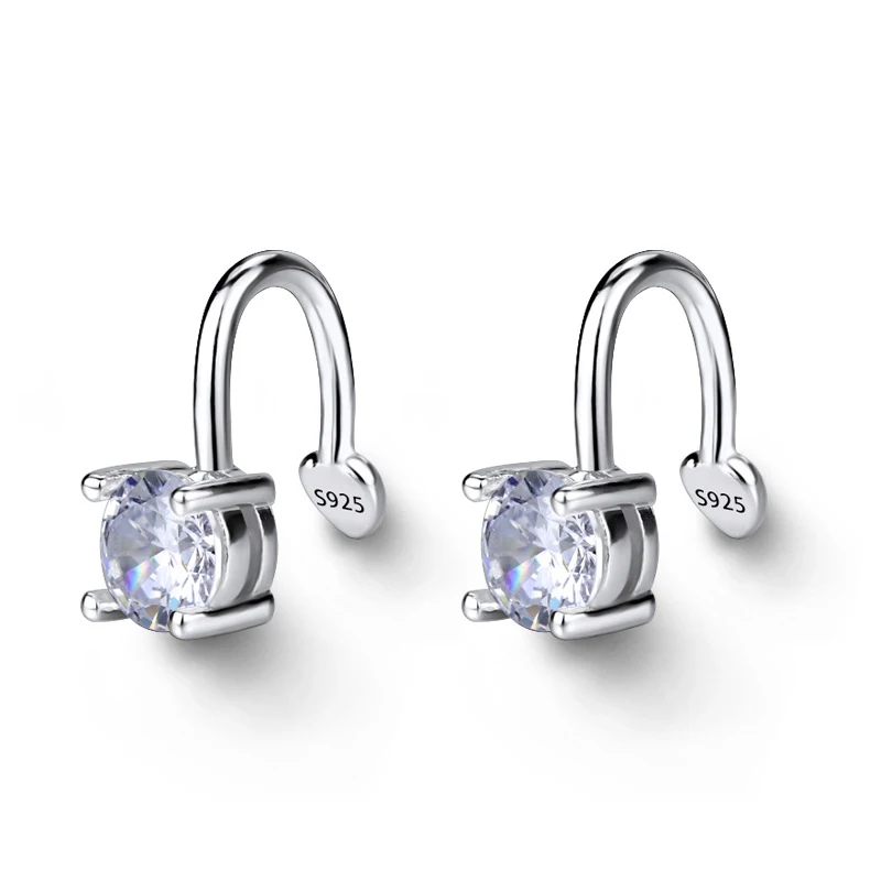 

POPACC 925 Sterling Silver Hot Sale Zircon Clip Earrings For Women Love Heart Christmas Jewelry