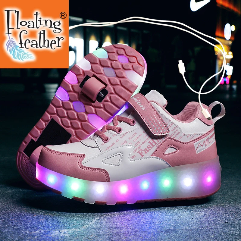 

Eur27-43 Two Sneakers With Wheels USB Charging Glowing Led Light up 2020 Roller Skate Wheels Shoes for boys&girls Slippers