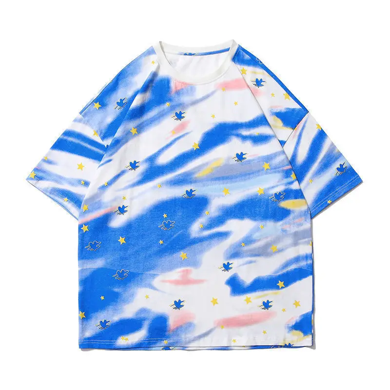 

Feitong Tie-dye Printed Tshirt Women 2021 Fashion Short Sleeve Starry Sky Printer O-neck Tops Tee T-shirt Top Women