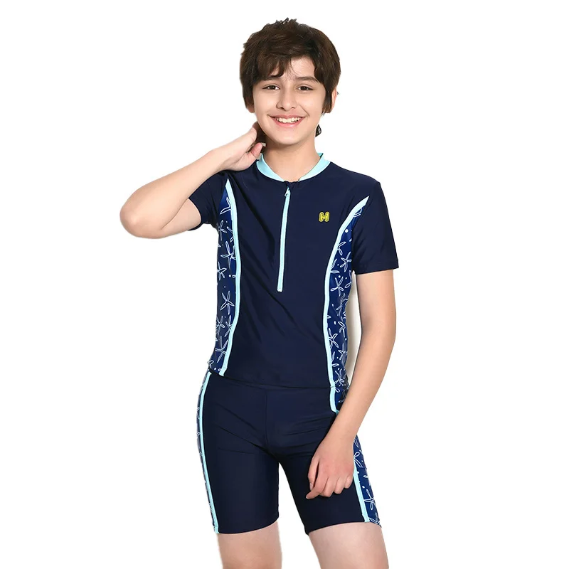 

Boys Blue Printed Surfing Swimsuit Swimwear Children Sports Swim Scuba Bathing Suit Two Pieces Teen Beach Diving 8-16T