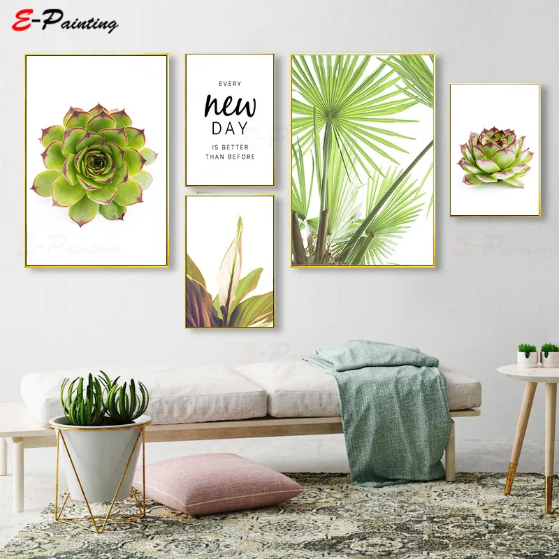 Зеленый Растительный настенный Декор для дома холст печать без рамки украшение