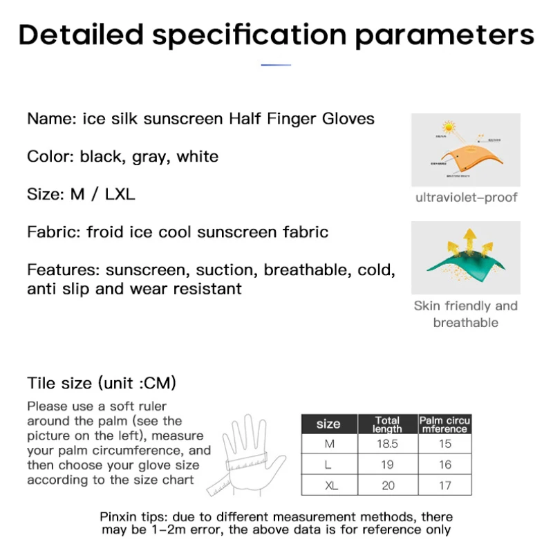 

Sun-proof Ice Silk Cool Thin Gloves REXCHI Cycling Gloves Ice Silk Sunscreen Sweat-absorbent Breathable Sports Gloves